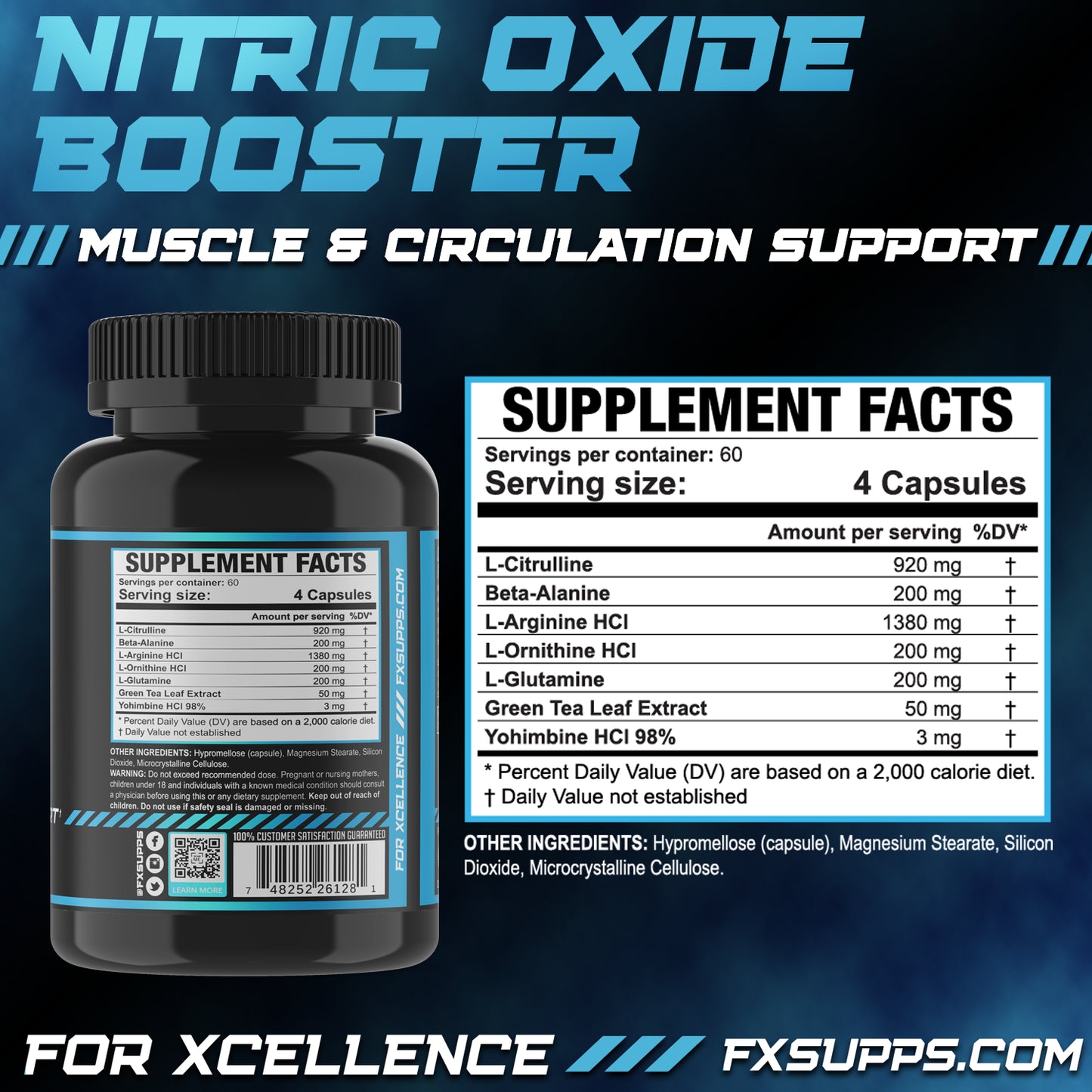 Nitric Oxide Booster Natural 1380 Mg L-Arginine, L-Citrulline, and Beta-Alanine Capsules for Vascularity & Energy, 240 Count