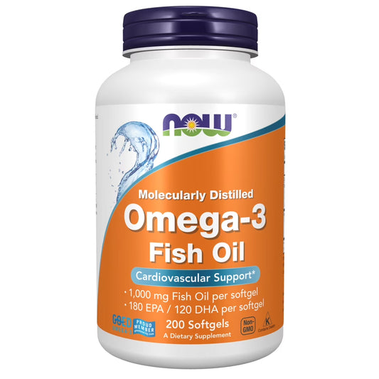 Supplements, Omega-3 180 EPA / 120 DHA, Molecularly Distilled, Cardiovascular Support*, 200 Softgels
