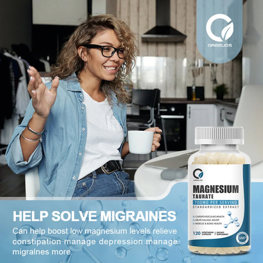 Magnesium Taurate Supplements - 120 Vegan Capsules - Supports Hearth Health, Muscle Cramps, Bone Health, Positive Mood - Non-Gmo and Gluten Free