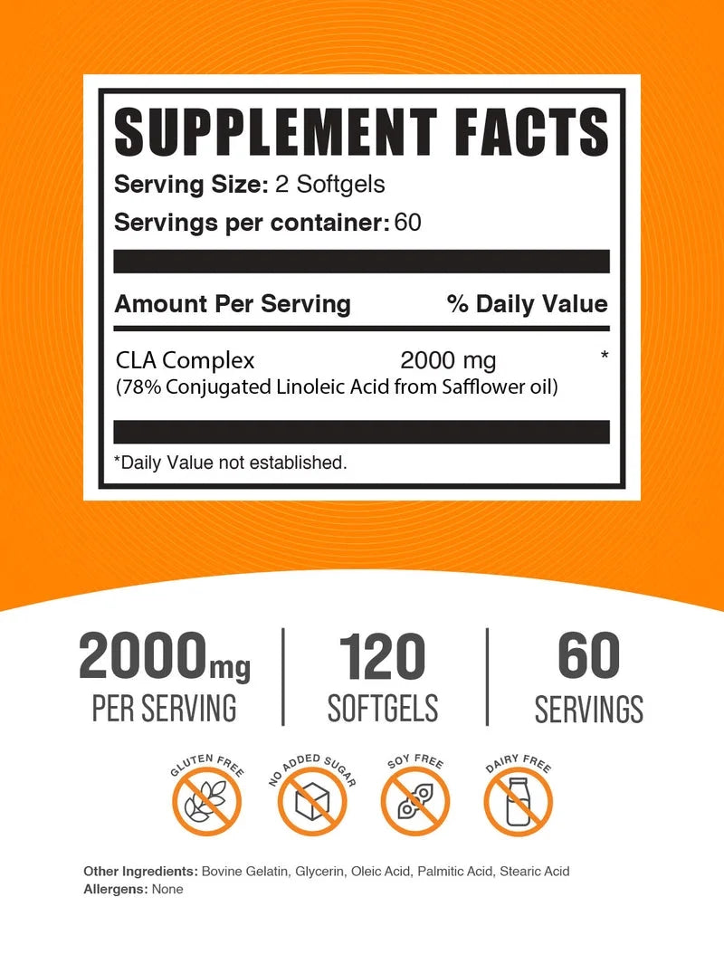 Bulksupplements Conjugated Linoleic Acid Softgels - CLA Supplements, 2000Mg per Serving (120 Softgels - 60 Servings)