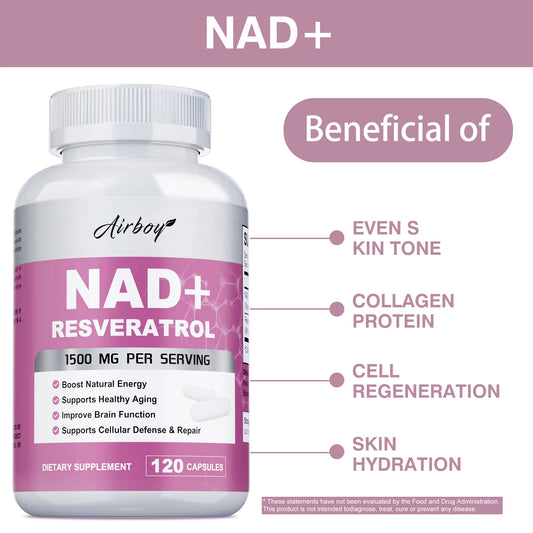 NAD+ Resveratrol Supplements - Natural Energy, Anti-Aging and Cellular Health, Strengthens the Immune System - 120 Capsules 