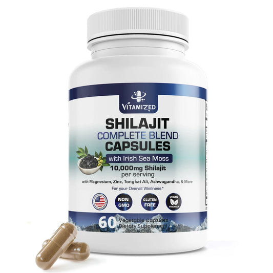 Pure Himalayan Shilajit for Men Boost Stamina & Athleticism Support Metabolism & Energy 10000Mg Shilajit Ashwagandha Supplements Irish Sea Moss Tongkat Ali PQQ & More 60 Shilajit Capsules