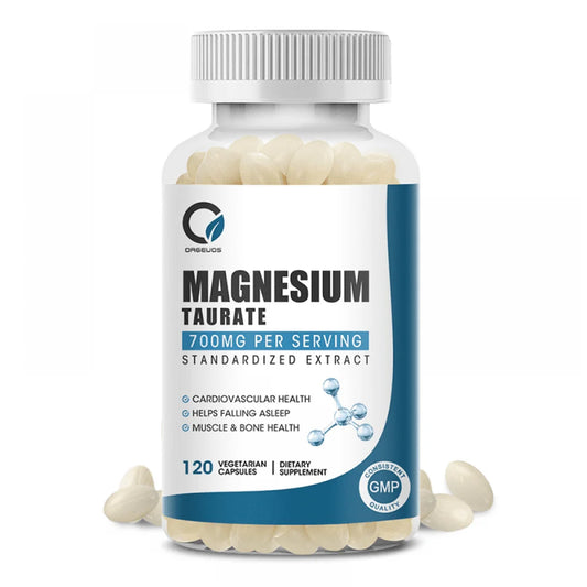 Magnesium Taurate Supplements - 120 Vegan Capsules - Supports Hearth Health, Muscle Cramps, Bone Health, Positive Mood - Non-Gmo and Gluten Free