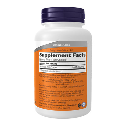 Supplements, Taurine 1,000 Mg, Double Strength, Nervous System Health*, 100 Veg Capsules