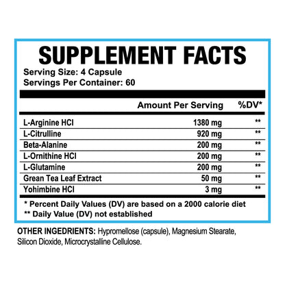 Nitric Oxide Booster Natural 1380 Mg L-Arginine, L-Citrulline, and Beta-Alanine Capsules for Vascularity & Energy, 240 Count