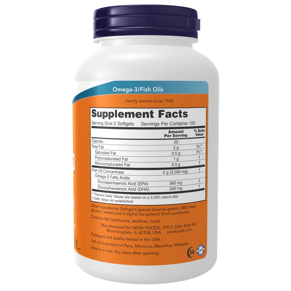 Supplements, Omega-3 180 EPA / 120 DHA, Molecularly Distilled, Cardiovascular Support*, 200 Softgels