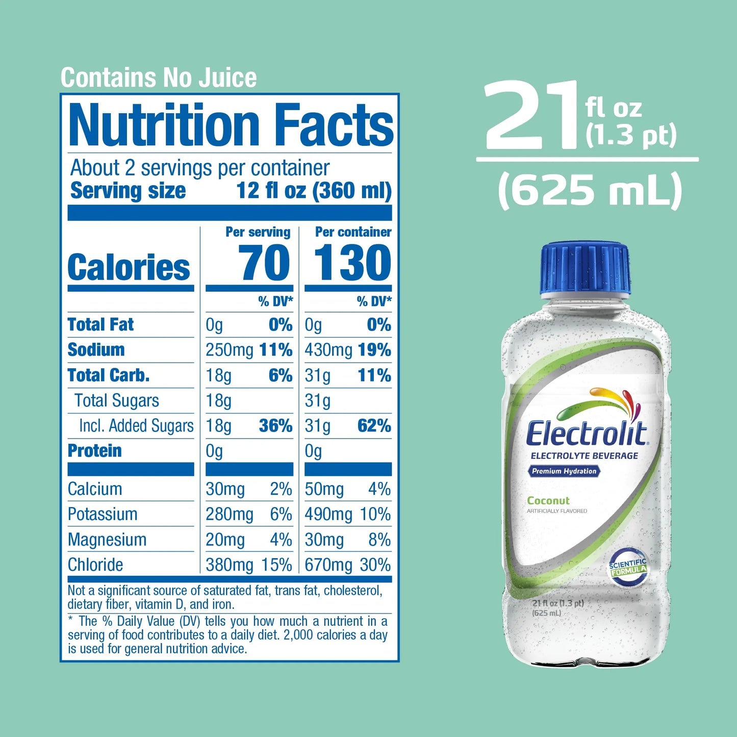 (6 Pack)  Electrolyte Drink, Coconut, 21Oz Bottle