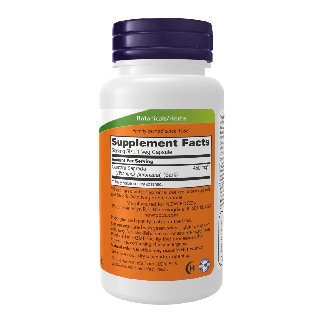 Supplements, Cascara Sagrada (Rhamnus Purshiana) 450 Mg, Herbal Regularity*, 100 Veg Capsules