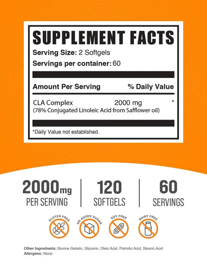 Bulksupplements Conjugated Linoleic Acid Softgels - CLA Supplements, 2000Mg per Serving (120 Softgels - 60 Servings)