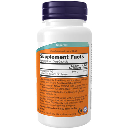 Supplements, Zinc Picolinate 50 Mg, Supports Enzyme Functions, Immune Support, 120 Veg Capsules