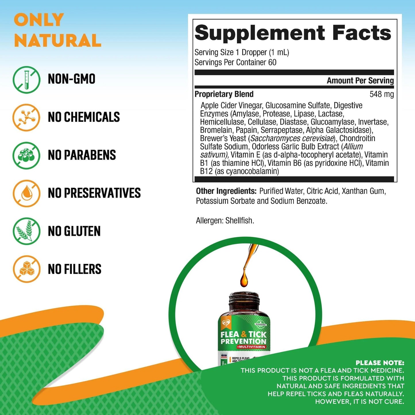 Oral Flea & Tick Prevention for Dogs and Cats Natural Flea Control and Medicine & Treatment for Small and Large Dogs Multivitamin Drops Supplements for Pets Made in USA