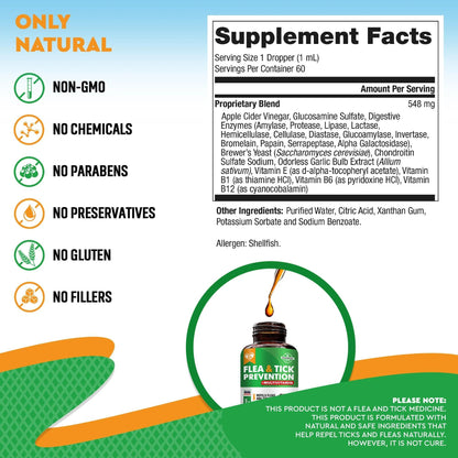 Oral Flea & Tick Prevention for Dogs and Cats Natural Flea Control and Medicine & Treatment for Small and Large Dogs Multivitamin Drops Supplements for Pets Made in USA