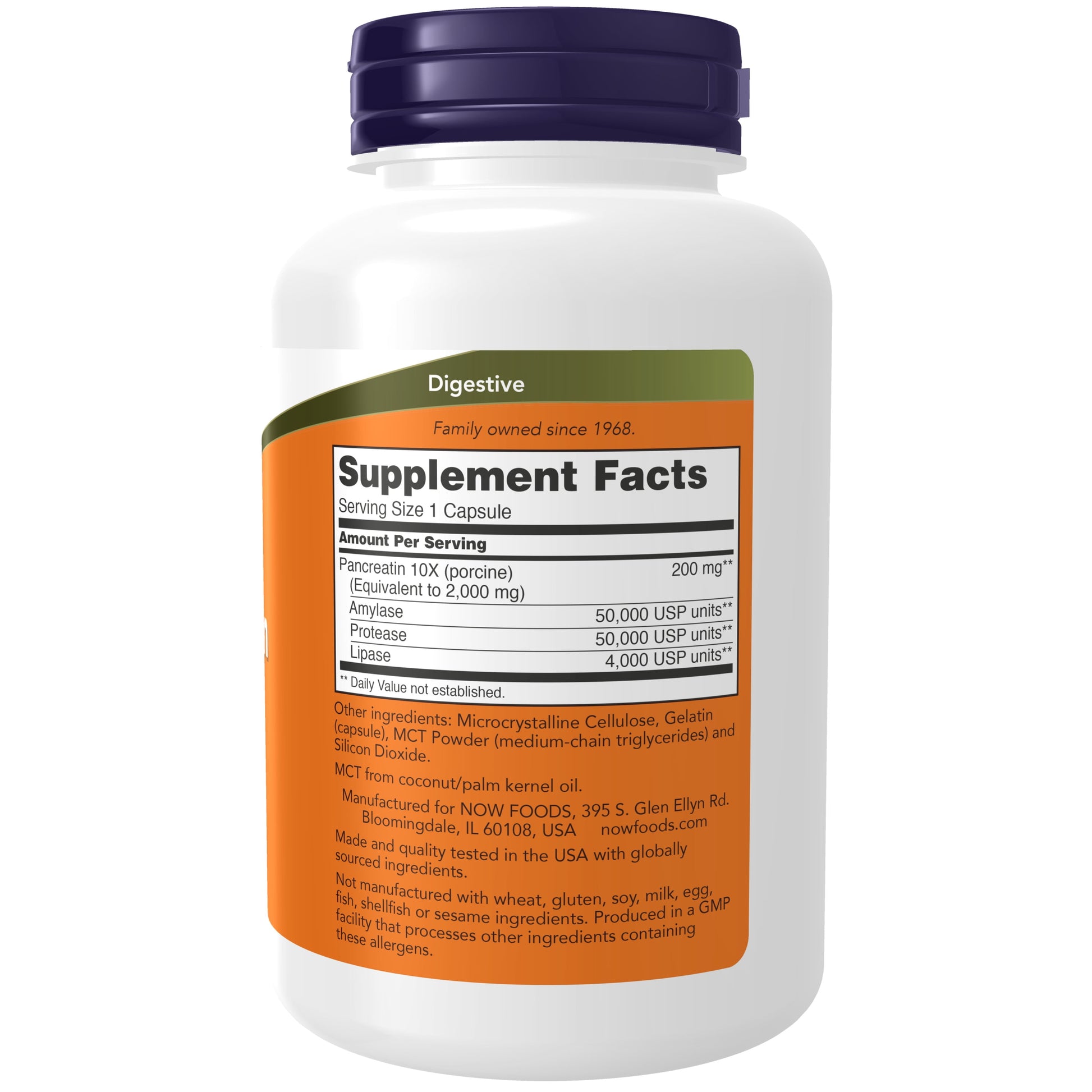 Supplements, Pancreatin 2000 with Naturally Occurring Protease (Protein Digesting), Amylase (Carbohydrate Digesting), and Lipase (Fat Digesting) Enzymes, 250 Capsules