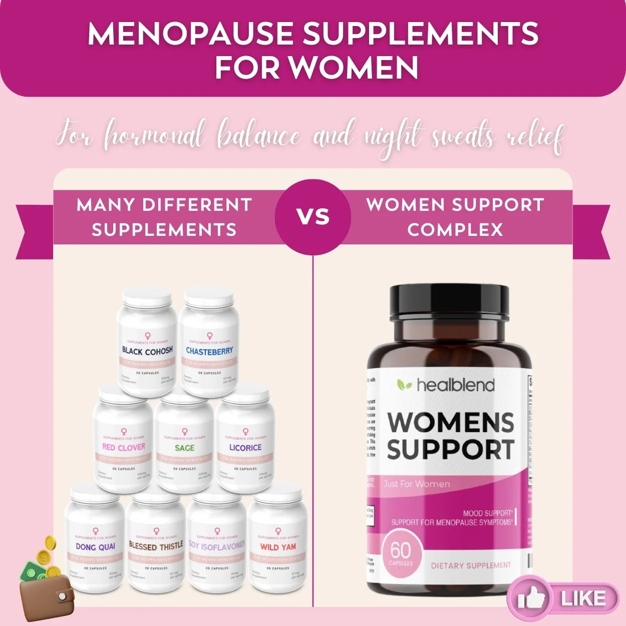Women'S Support Supplements - Reduces Menopause Symptoms, Hormonal Balance, Promote Healthy Mood - 60 Capsules