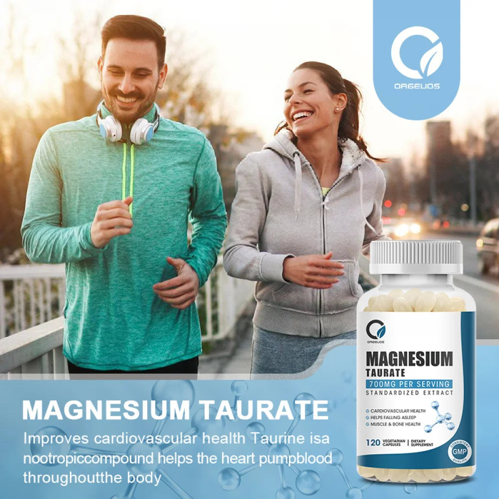 Magnesium Taurate Supplements - 120 Vegan Capsules - Supports Hearth Health, Muscle Cramps, Bone Health, Positive Mood - Non-Gmo and Gluten Free