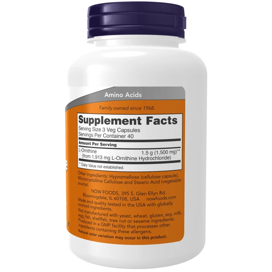 Supplements, L-Ornithine (L-Ornithine Hydrochloride) 500 Mg, Amino Acid, 120 Veg Capsules