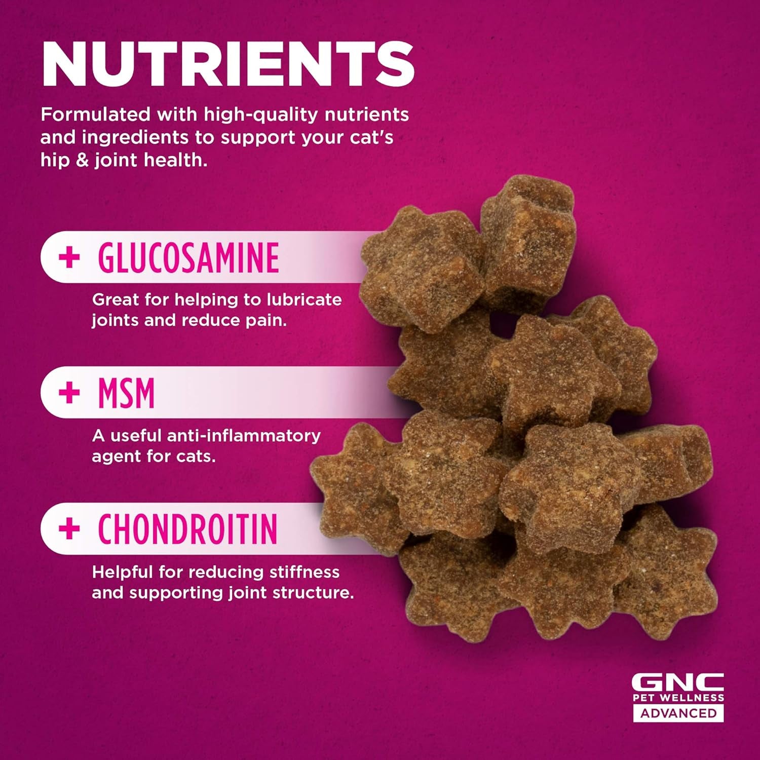 Pets Advanced Hip & Joint Health Cat Chew Supplements, Mobility and Joint Support Soft Chews for Cats, Treats Include Glucosamine, Chondroitin , and MSM, Feline Health Supplies, 60 Count