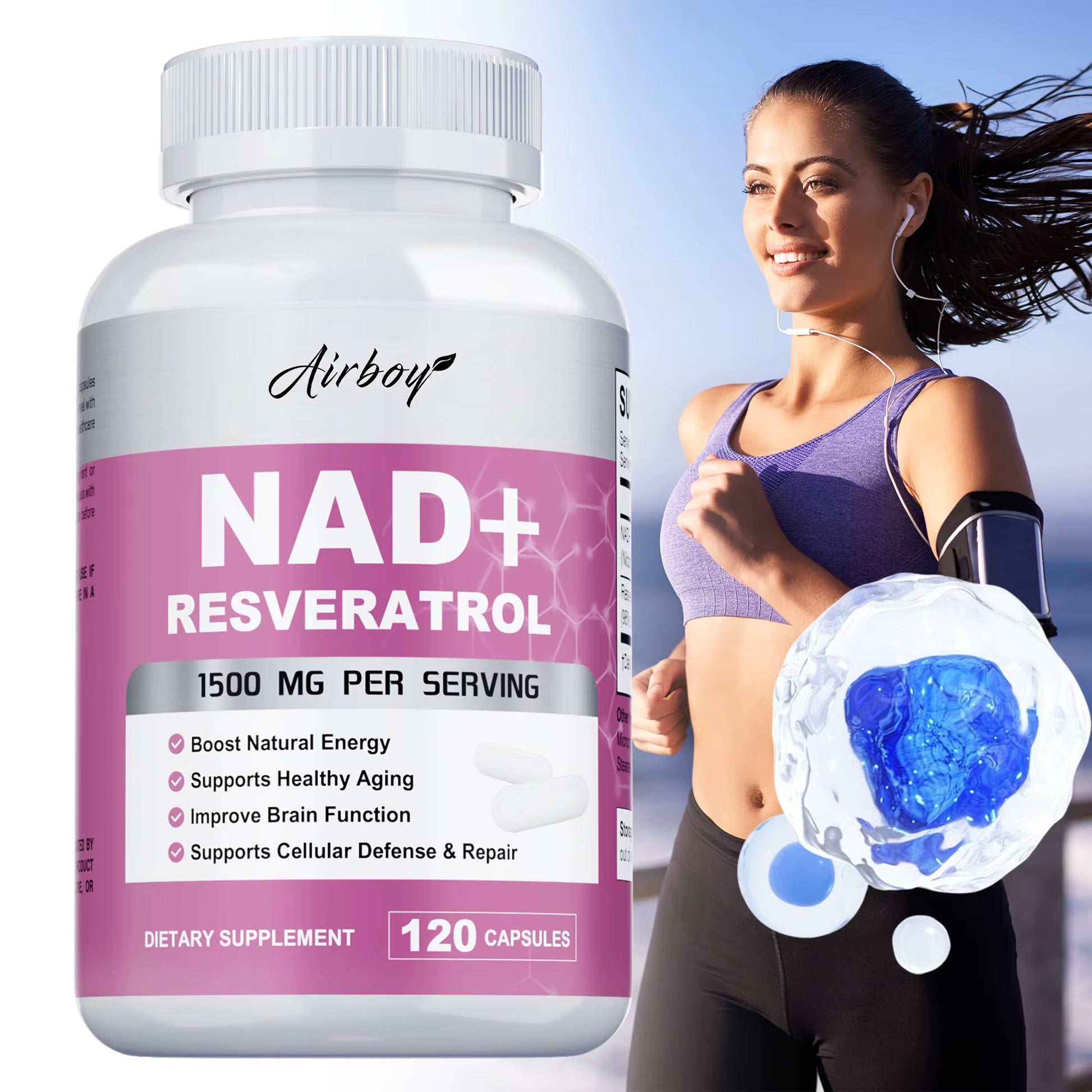 NAD+ Resveratrol Supplements - Natural Energy, Anti-Aging and Cellular Health, Strengthens the Immune System - 120 Capsules ﻿