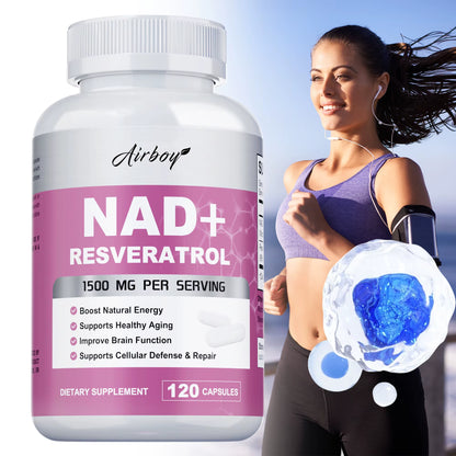 NAD+ Resveratrol Supplements - Natural Energy, Anti-Aging and Cellular Health, Strengthens the Immune System - 120 Capsules ﻿