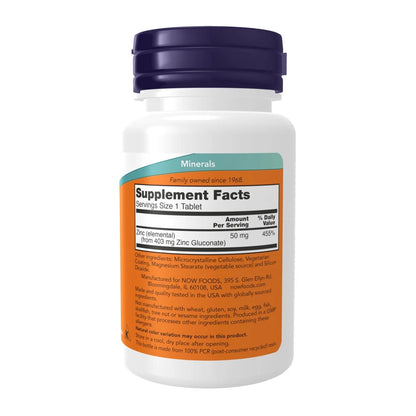 Supplements, Zinc (Zinc Gluconate) 50 Mg, Supports Enzyme Functions*, Immune Support*, 100 Tablets