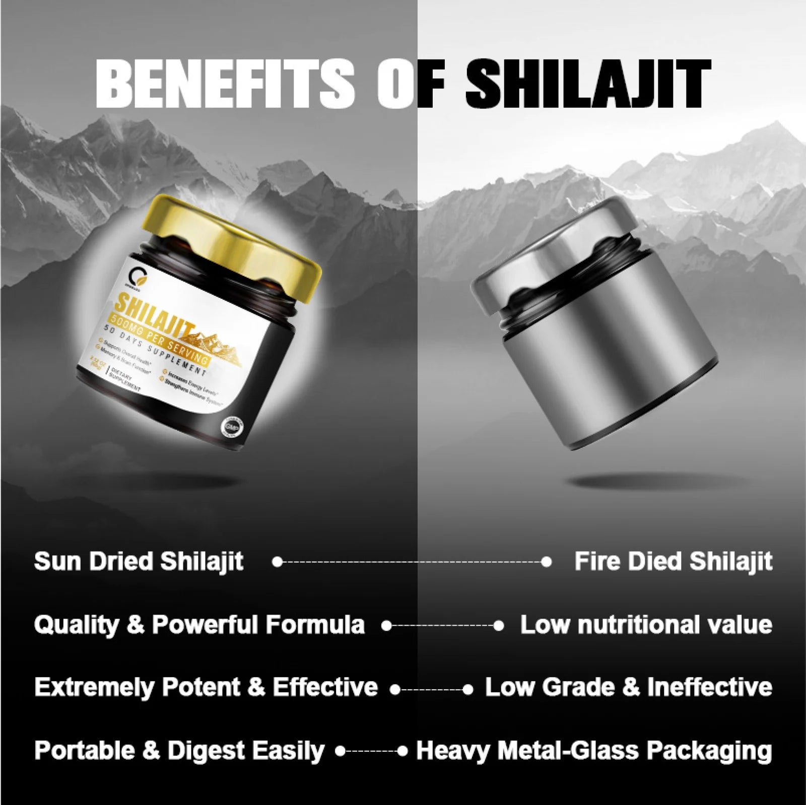 Himalayan Shilajit Resin Supplements 500Mg,Support Immune & Energy for Men and Women,2.1 Oz