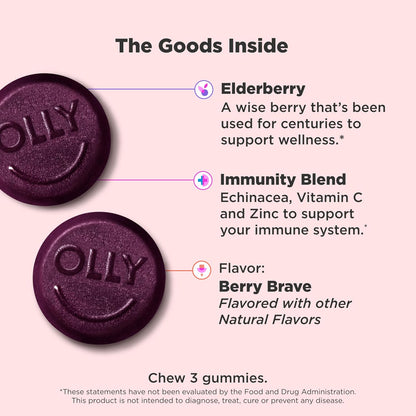 Immunity Gummy, Immune Support, Elderberry, Zinc, Vitamin C, Supplement, Berry Flavor, 15 Day Supply - 45 Count